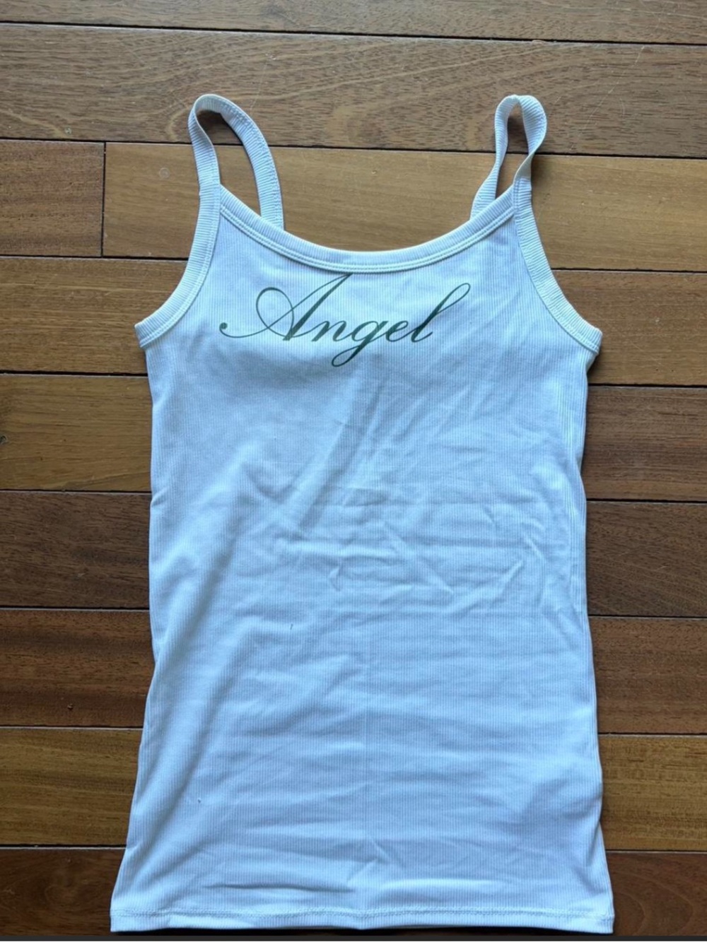 Angel White Ribbed Tank with Script Logo - Picture 2 of 3